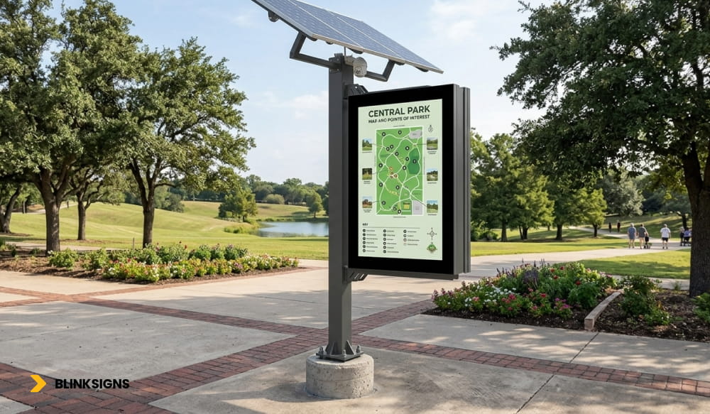 Solar-Powered Signage in a park at day time
