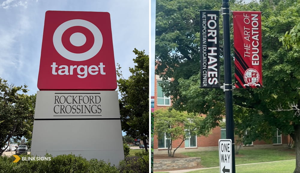 Target sign and Fort Hayes street pole banners