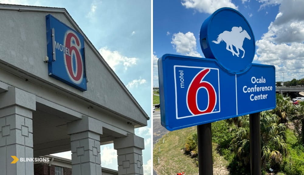 Cabinet Sign Cost Guide: Pricing by Size, Illumination, Face Type, Mounting, and Installation 3 Single-faced and double-faced cabinet sign for Motel 6 by BlinkSigns