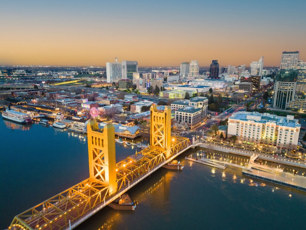 aerial shot of the tower bridge Sacramento