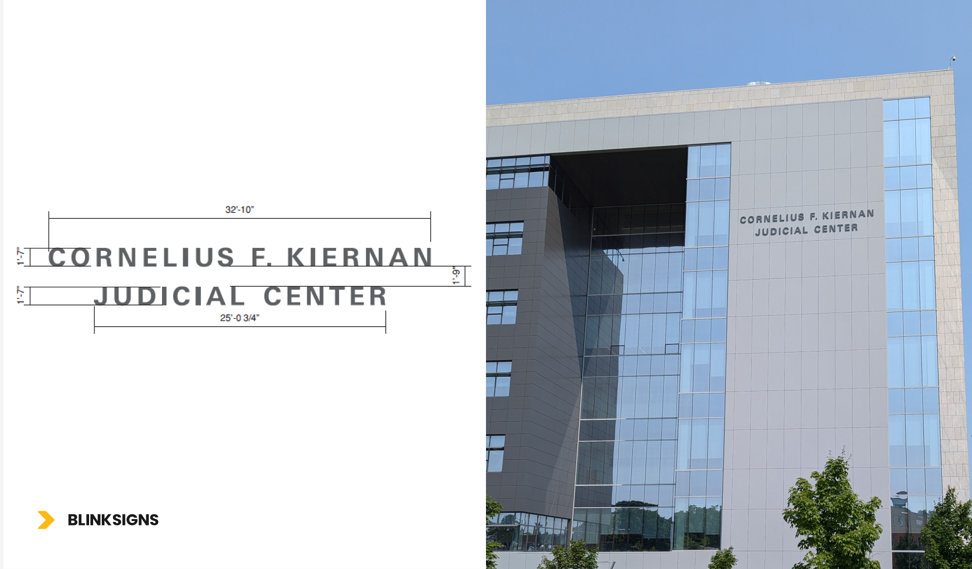 Dimensional Lettering (Sign Type 1C) exterior signage of Cornelius F. Kiernana Judicial Center