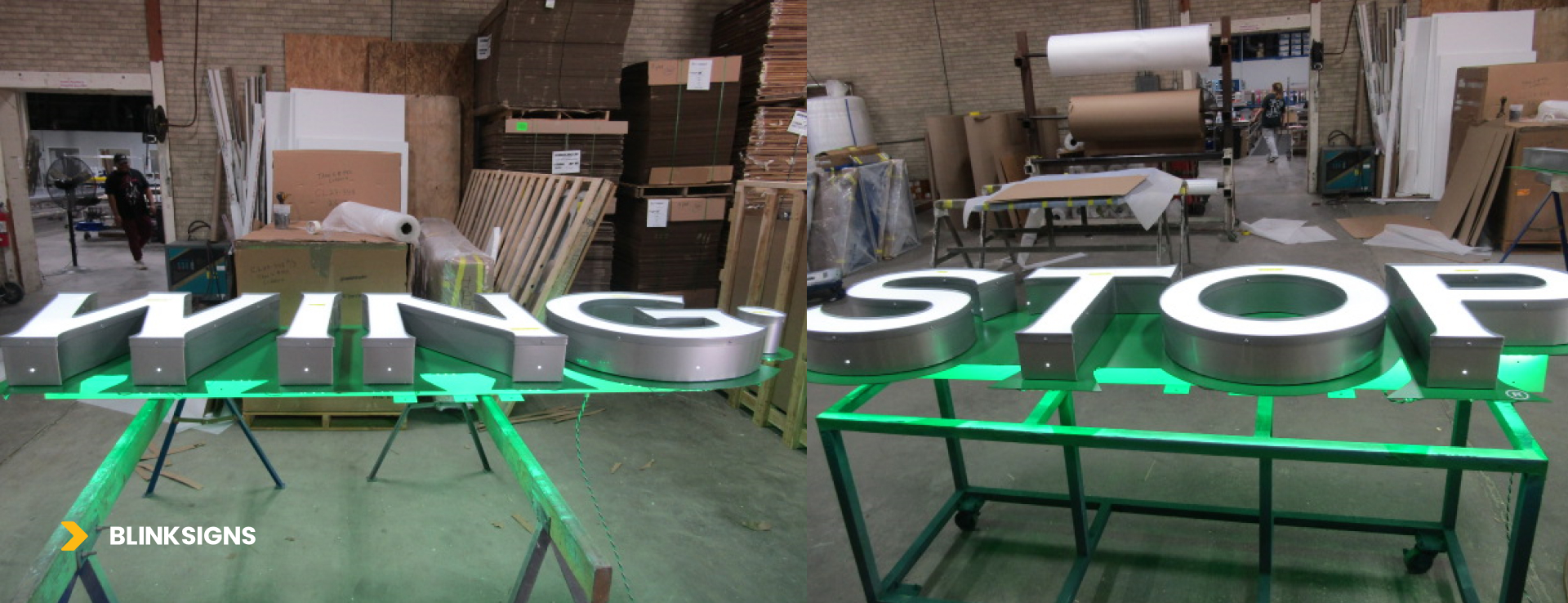 Lighting & Assembly.of Wing-Stop Signage in Production