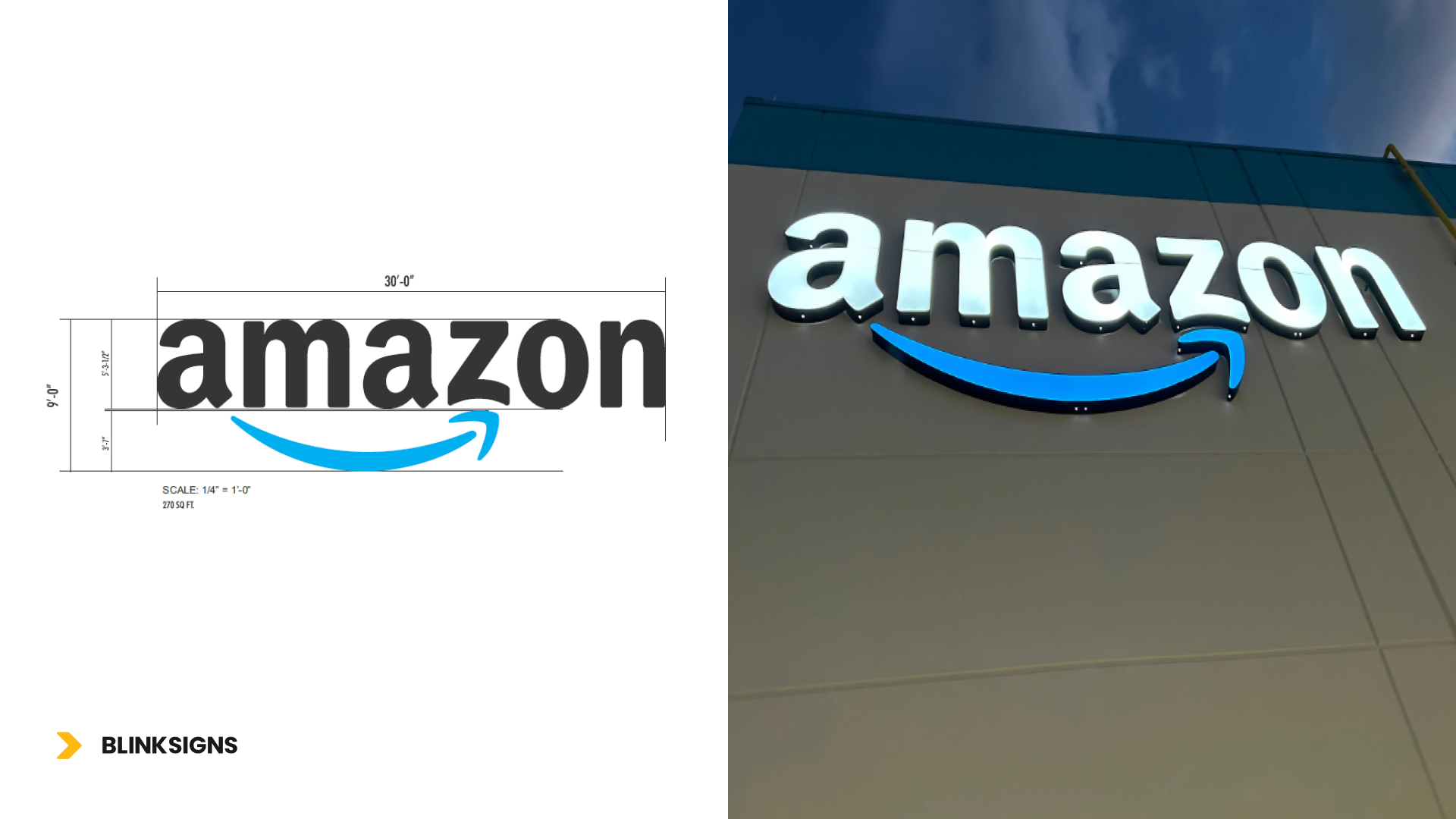 Side-by-side display of Amazon logo sizes, highlighting differences in dimensions for branding purposes.