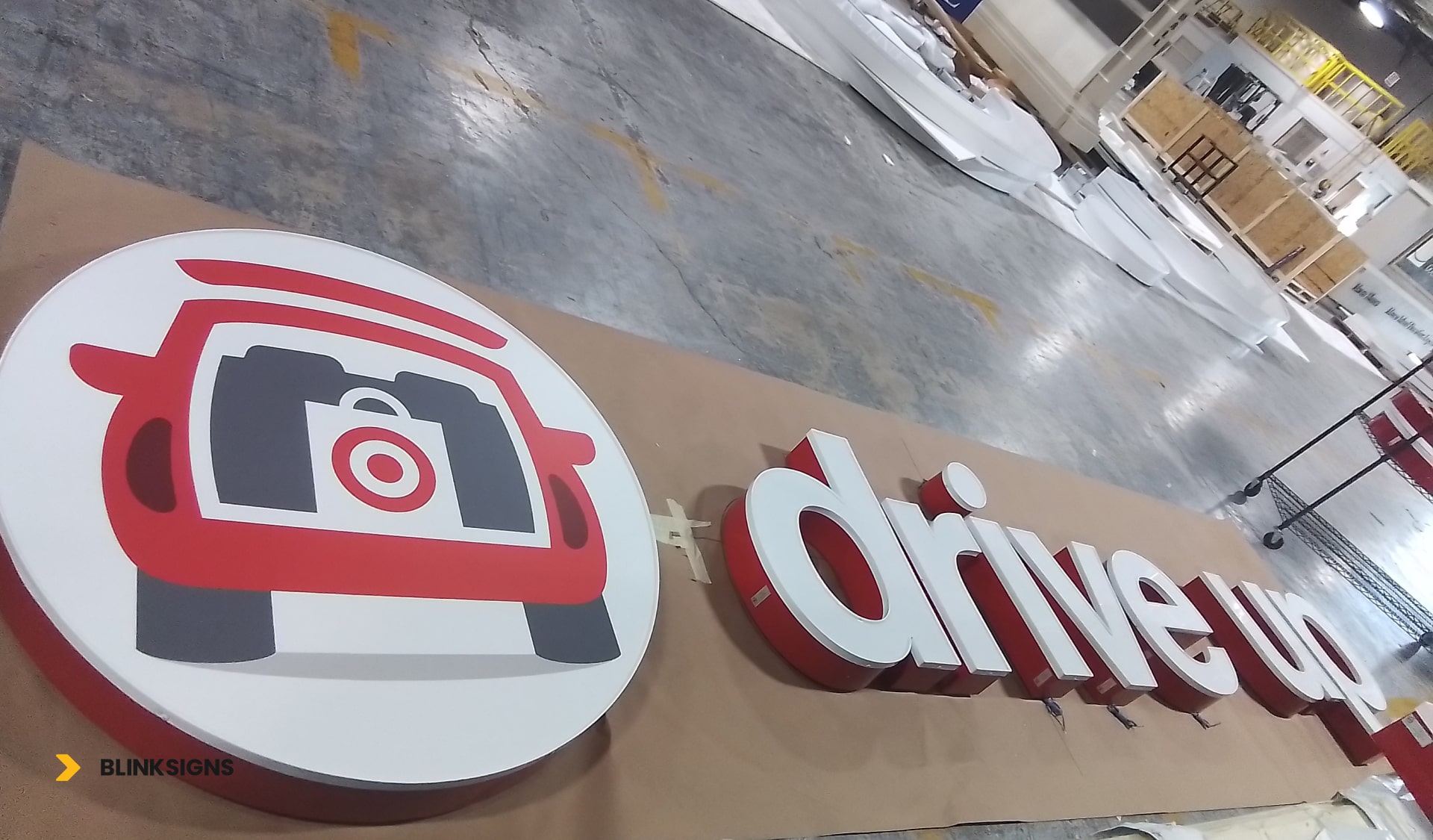Custom Engineering of drive-up signage in a factory