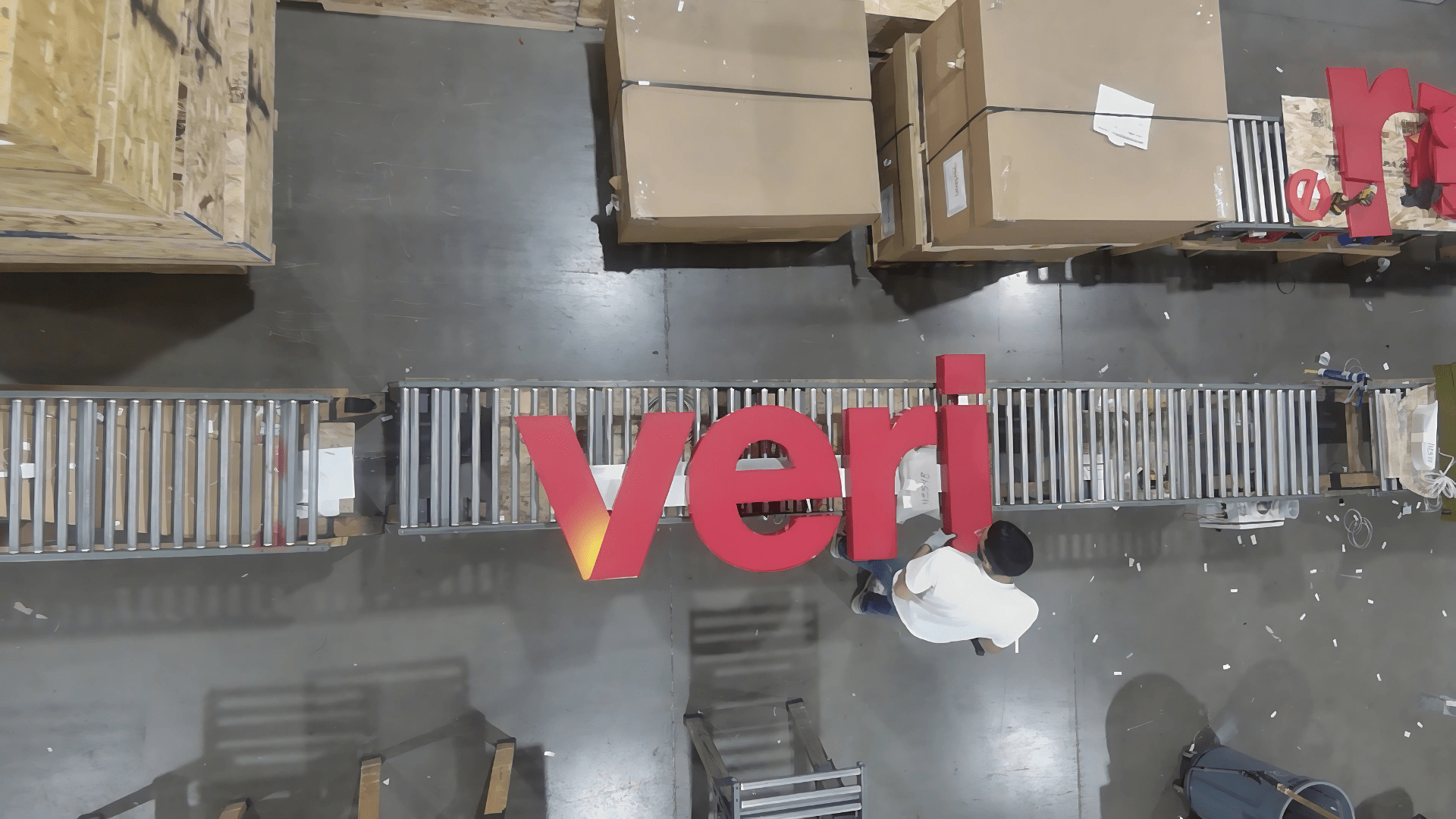 Verizon signage manufacturing in a production factory warehouse