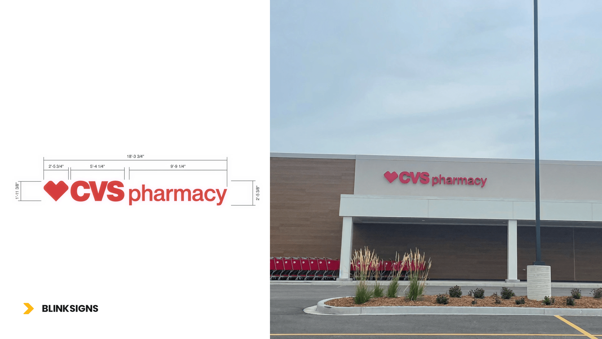 3. Logo of CVS Pharmacy, showcasing a prominent red design with the brand name, emphasizing its commitment to health services. with the real storefront signage installed on a store