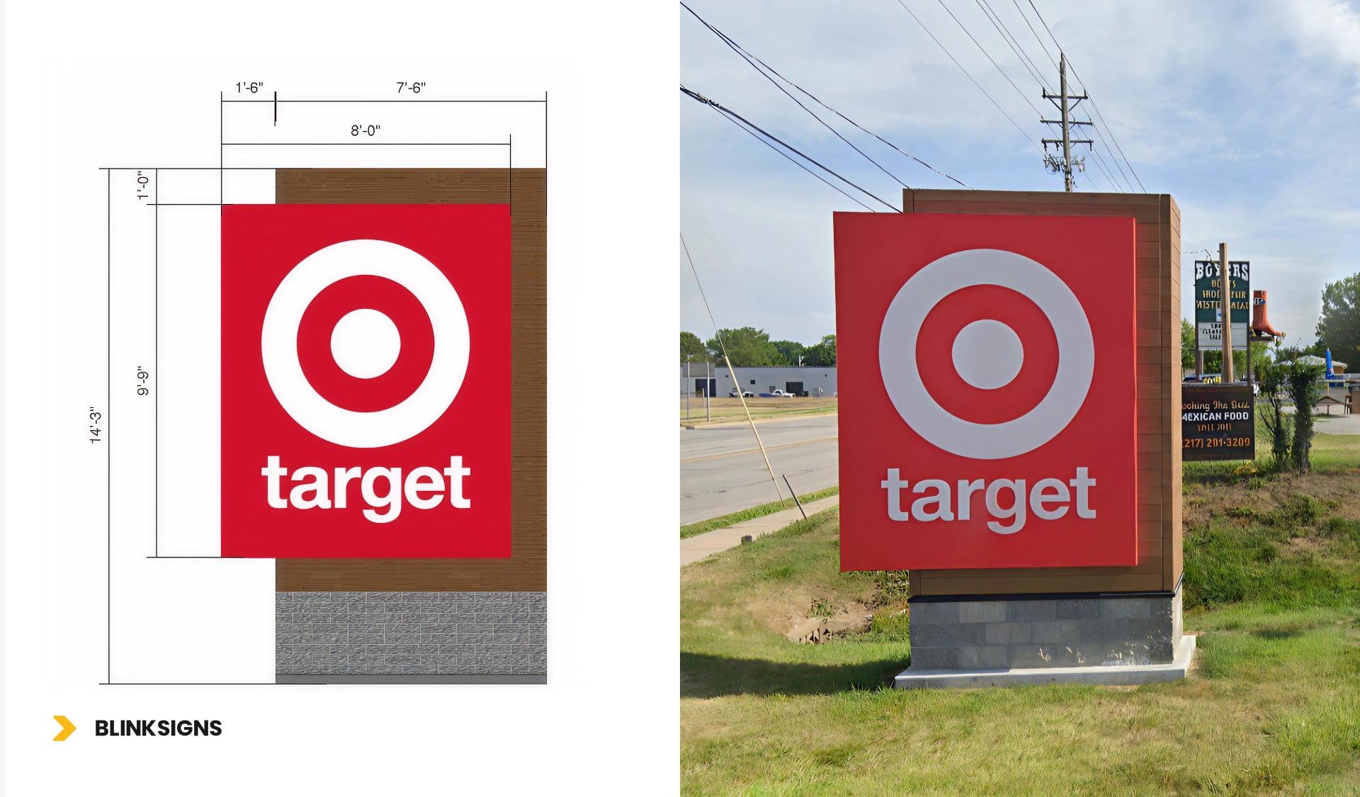 Monument Signage for Target Corporation design and installation on a grassy land