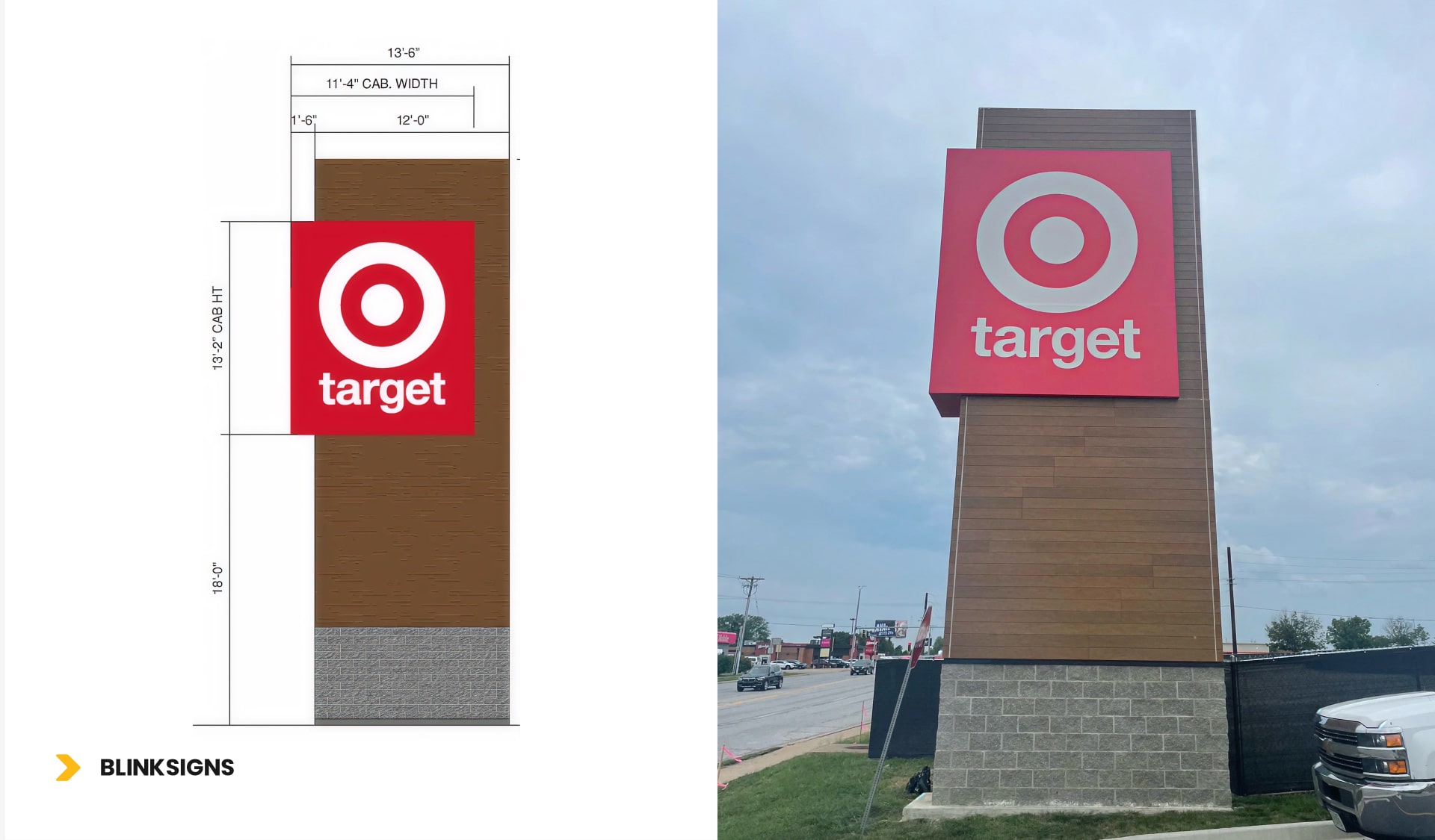 Target Pylon Sign design and installation on a grassy land beside a busy road
