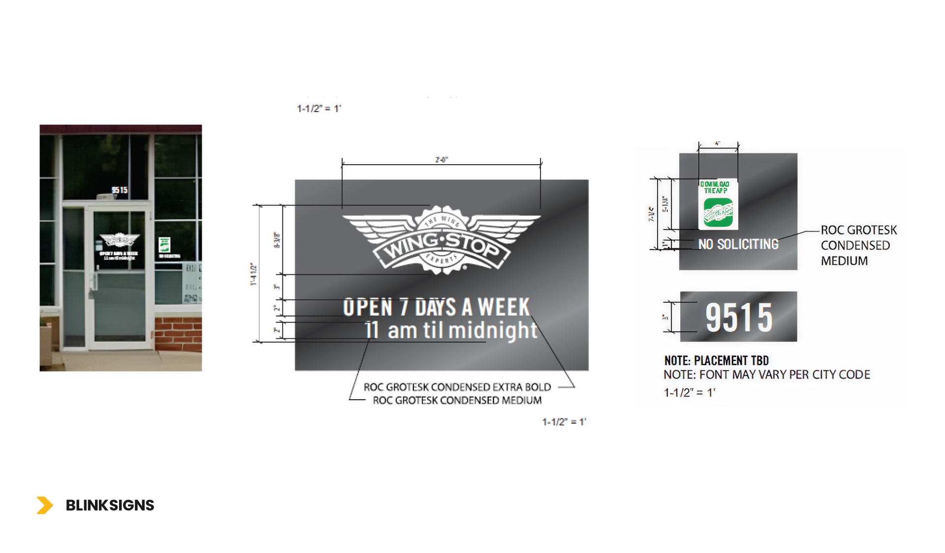 Sign for Wingstop with logo and dimensions, accurately represented in a real image at the business site.