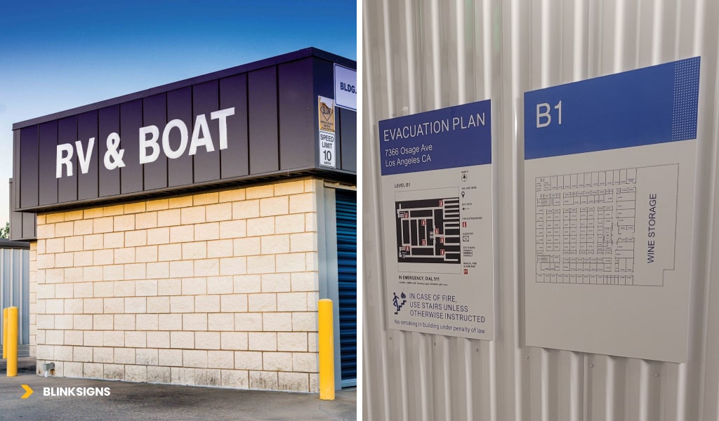 Exterior and interior self storage signage