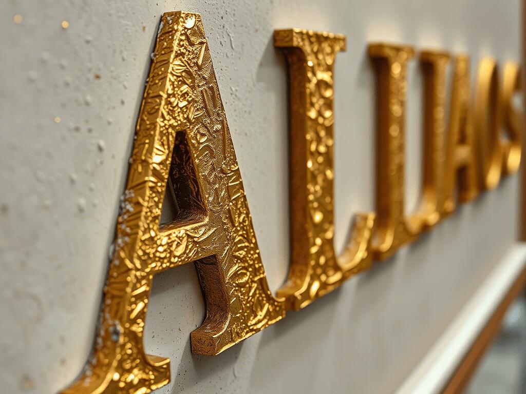 Gold leaf on lettering