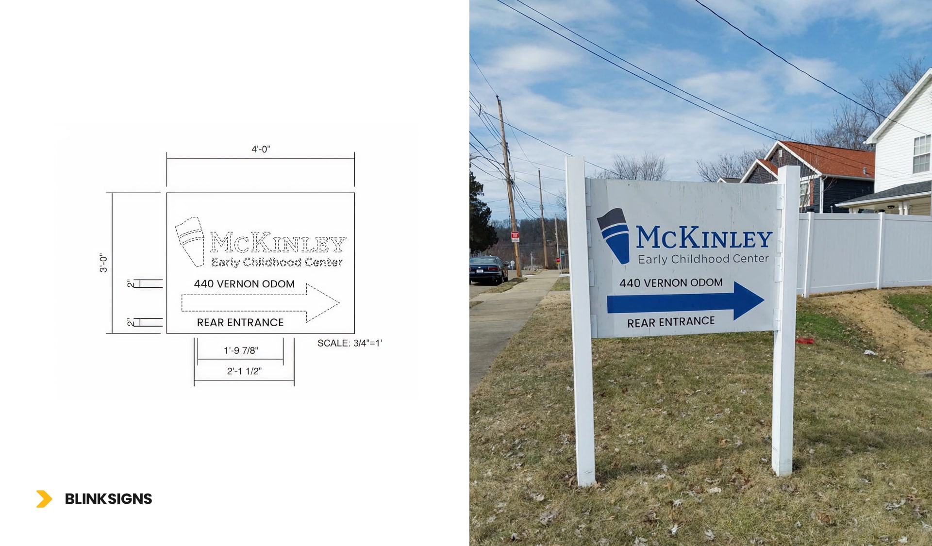 McKinley Early Childhood center board on land and their sign measurements