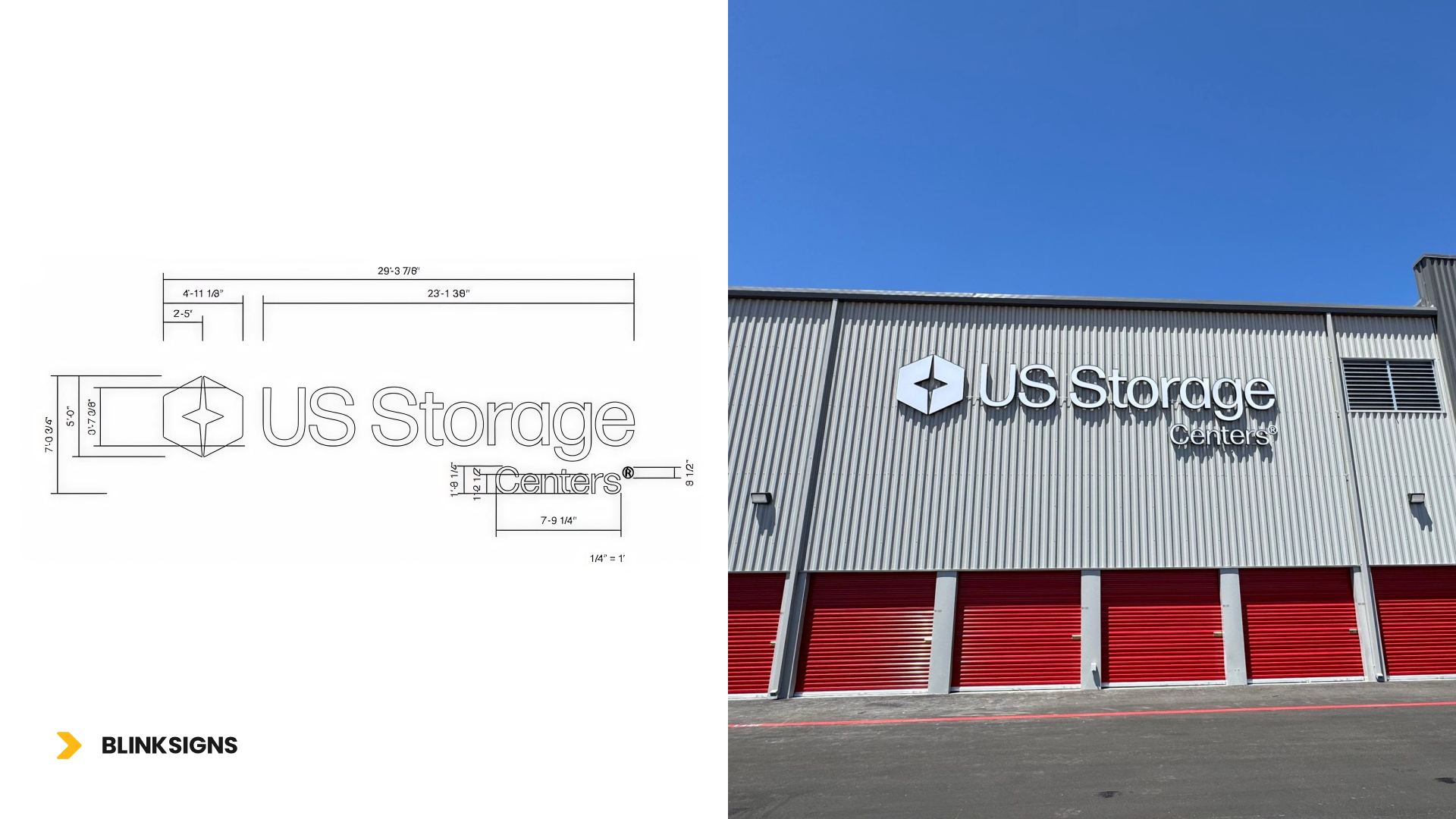 US storage facility's White acrylic channel letters applied by BlinkSigns in LA
