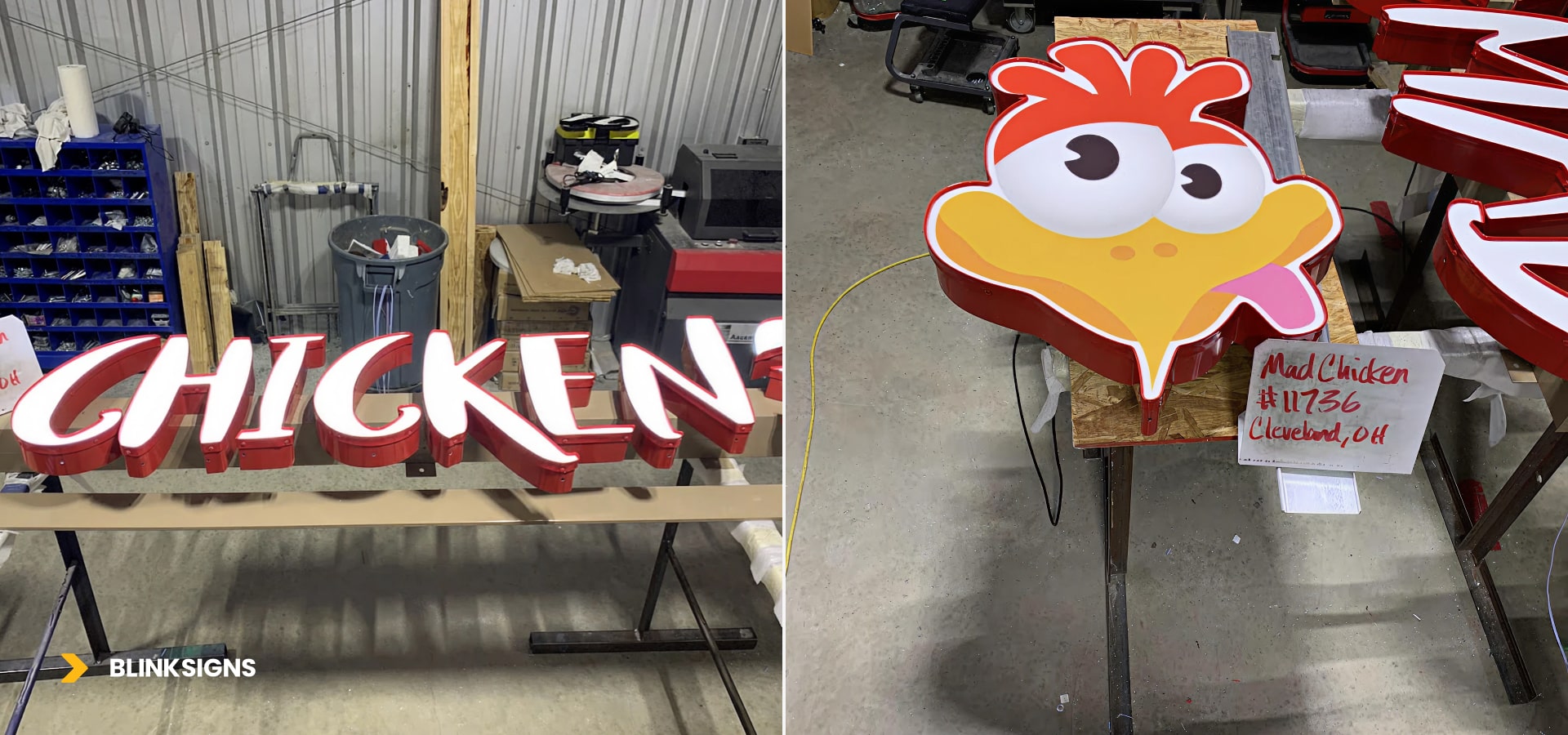 manufacturing of Mad Chicken Cleveland, OH signage by BlinkSigns