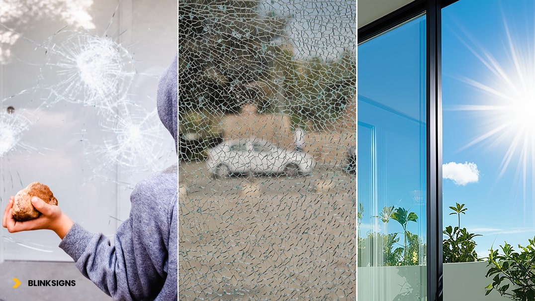 Security films protection by burglary, theft, earthquake and Solar rays