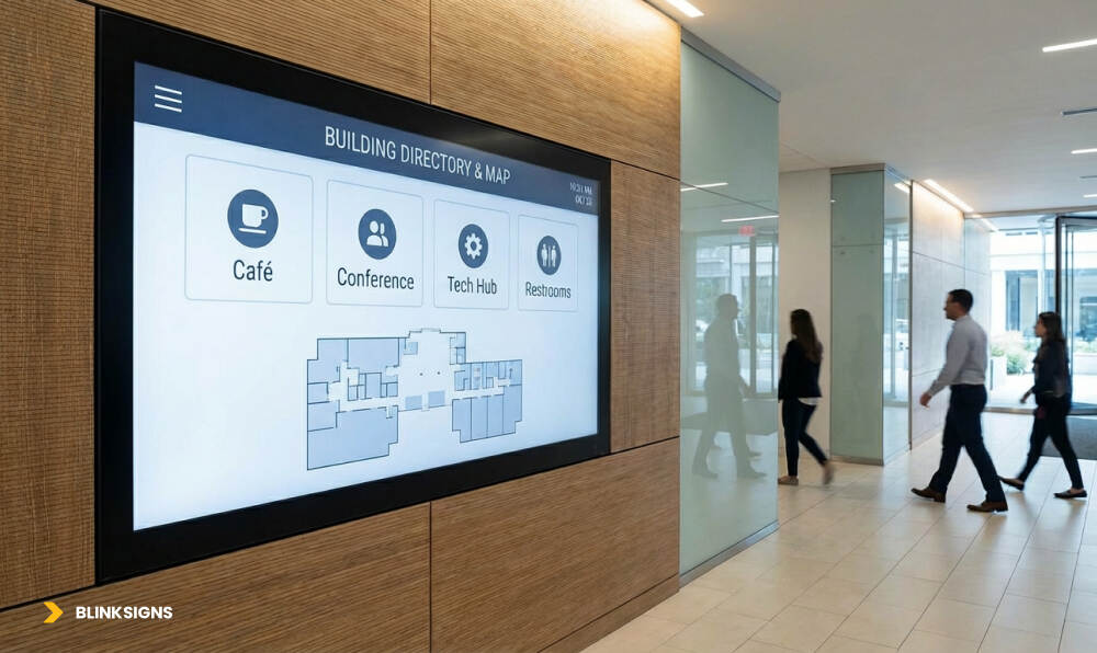 Digital Wayfinding System on a office wall