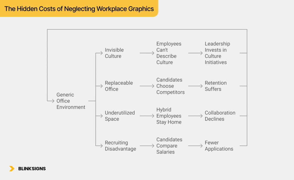 Workplace Environmental Graphics: Boosting Culture, Productivity & Brand Identity 3 The Hidden Costs of Neglecting Workplace Graphics
