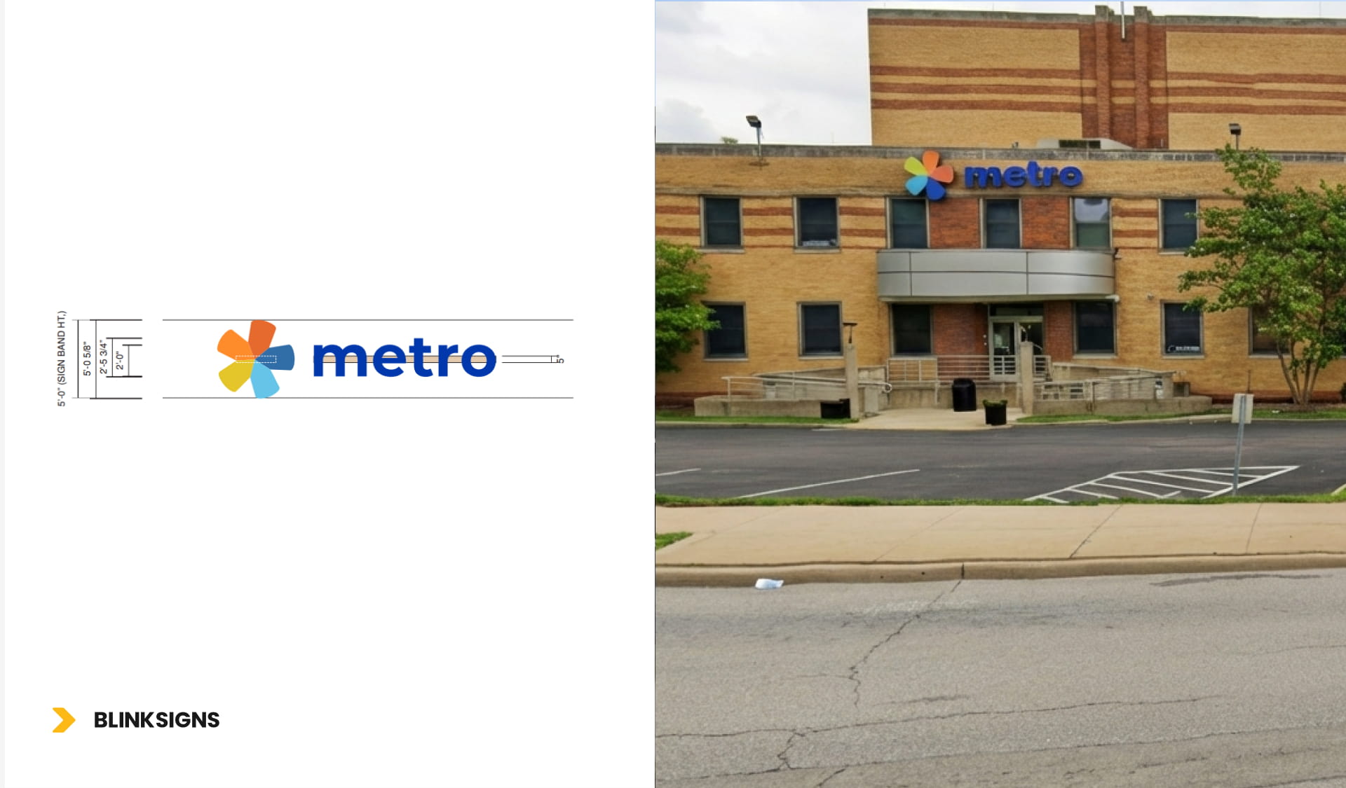 Collage of Metro illuminated channel letters design and installed signage on Bond Hill Garage: Paddock Road, Cincinnati, OH