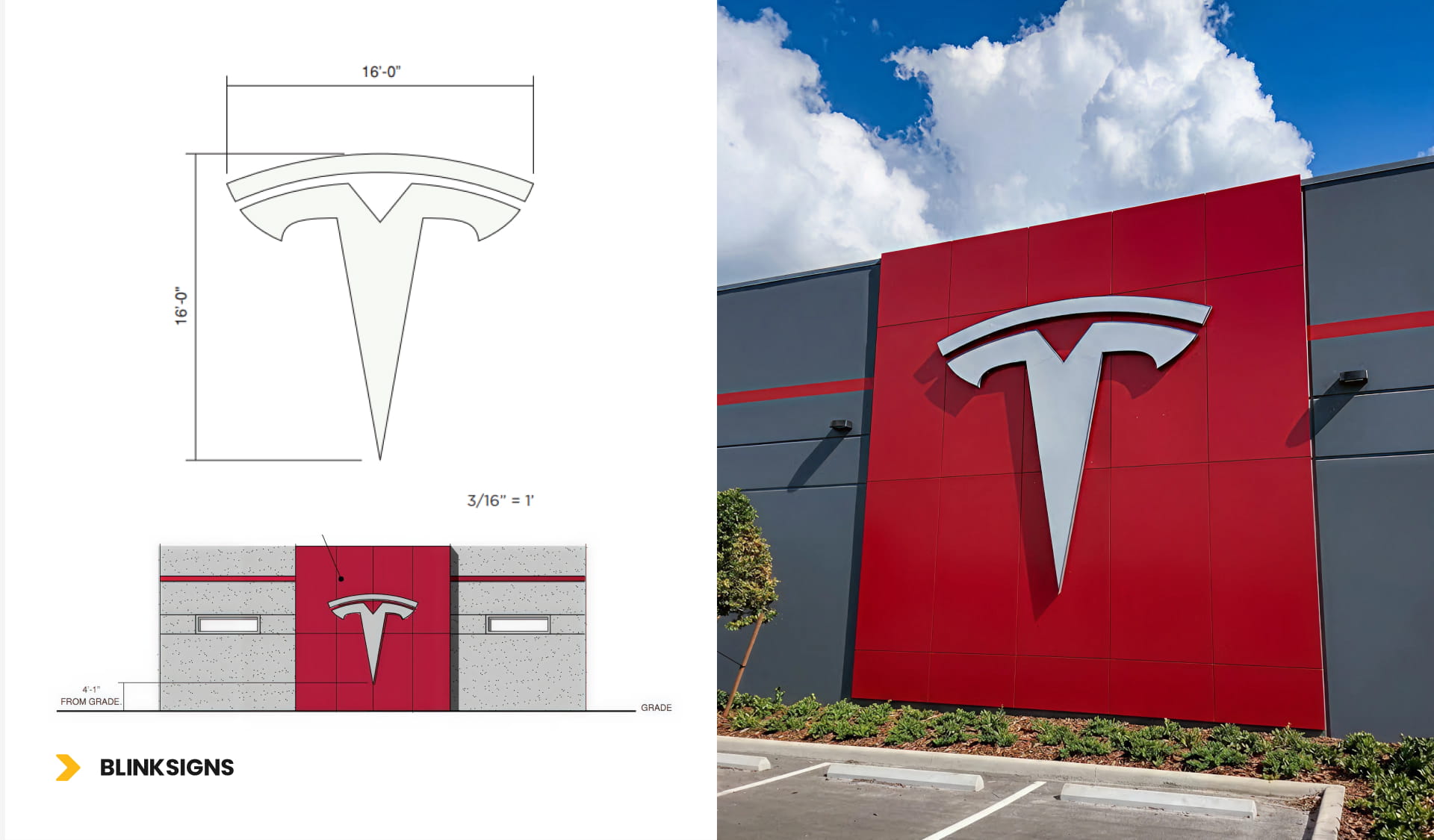 Tesla Front-Lit big logo installed in Wesley Chapel with its render design