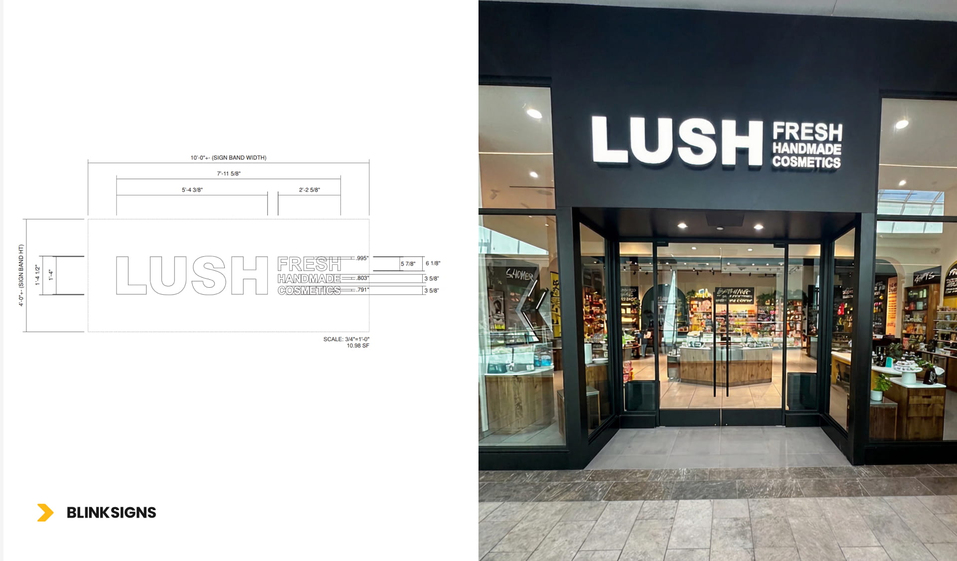 LUSH front-lit channel letters installed and designed by BlinkSigns
